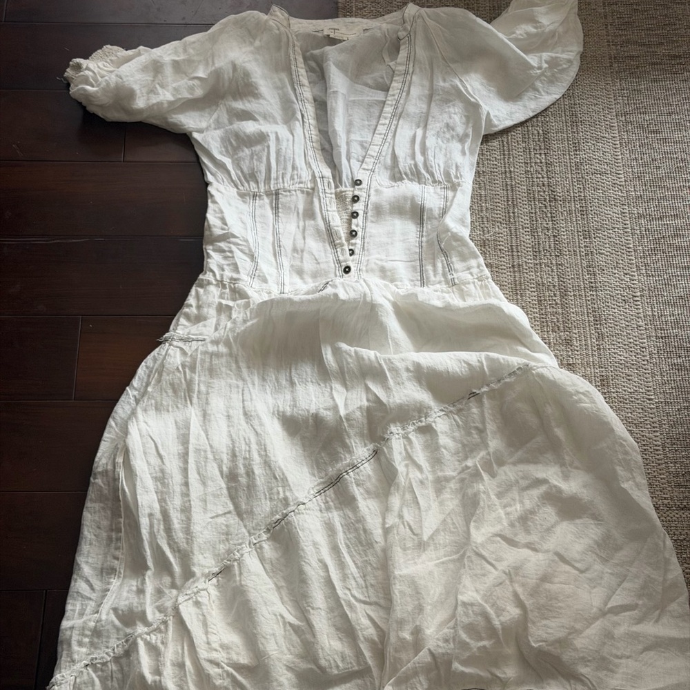 Anthropologie White Corset Midi Dress | Button-Down | Size S | Sold Out - Picture 2 of 5